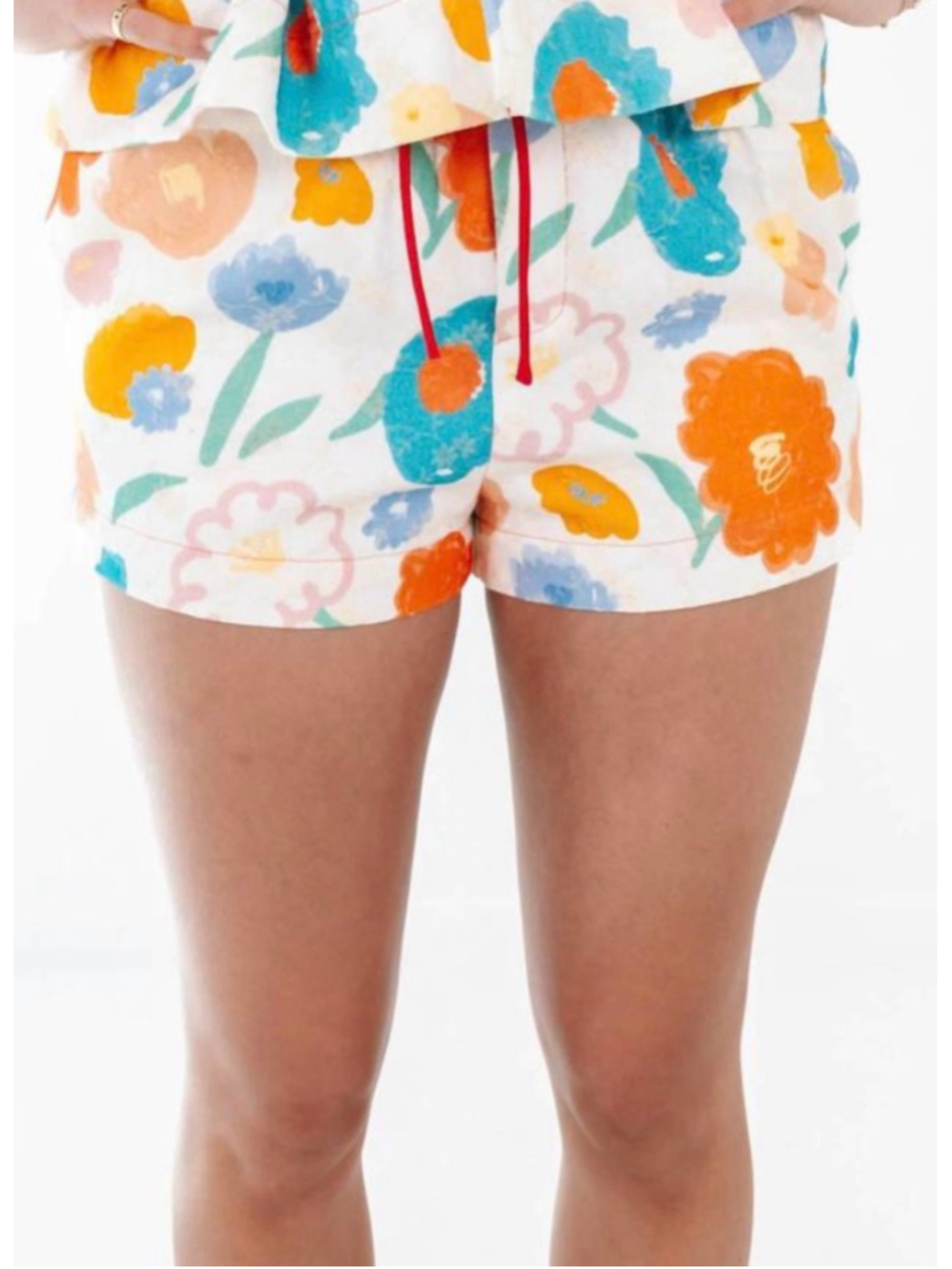 NWT Women's Aureum Floral Print White Multi-color Shorts L